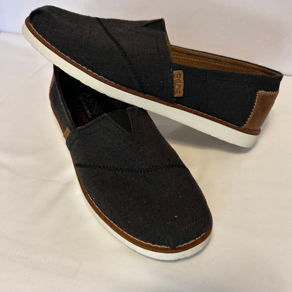 BOBS from Skechers Womens Black Canvas Slip‎ On Casual Shoes Memory Foam Size 8